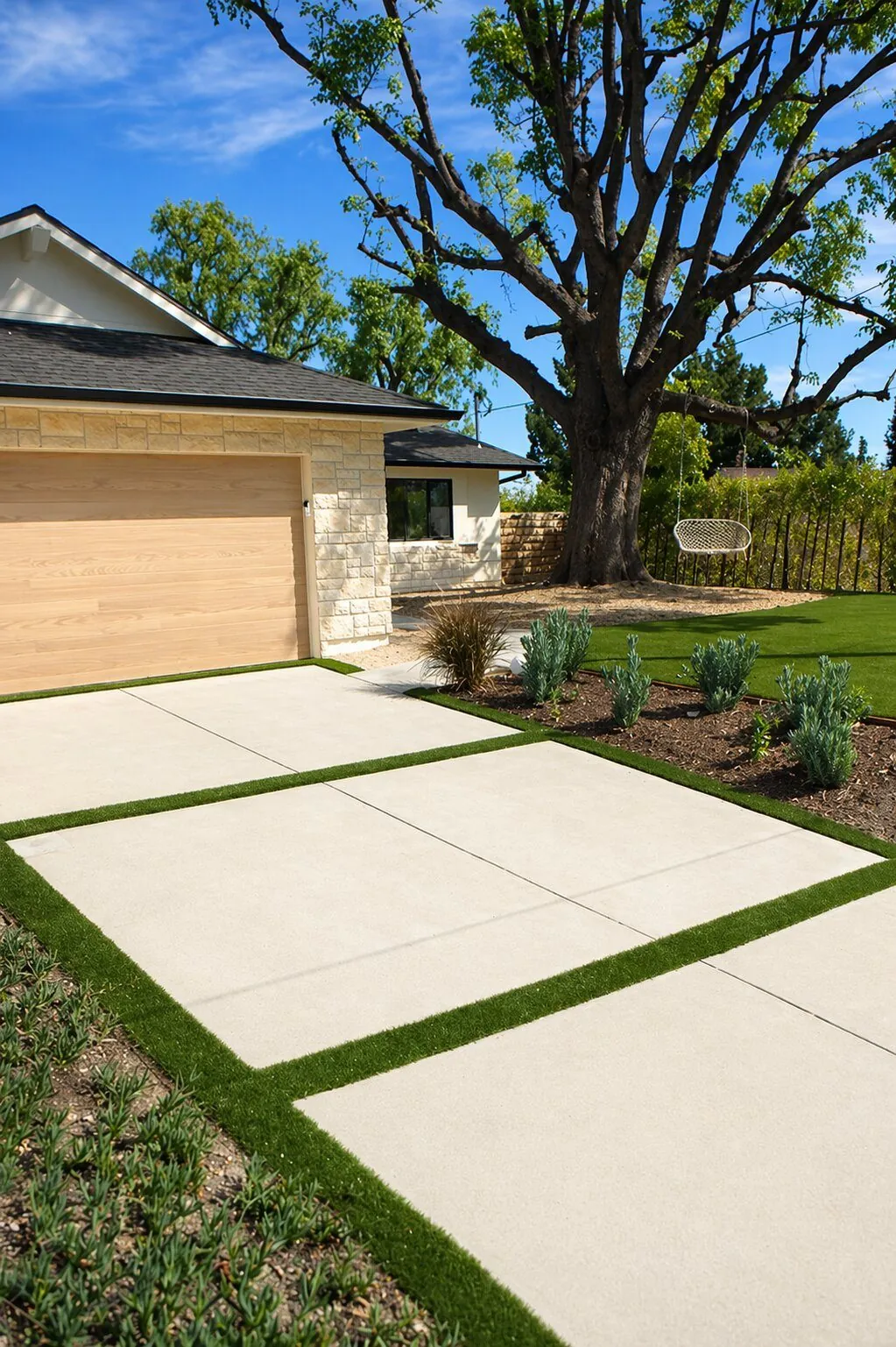 Concrete Driveway with Turf Accents by Moda Outdoor Living in West Hills, CA — luxury outdoor living design and build